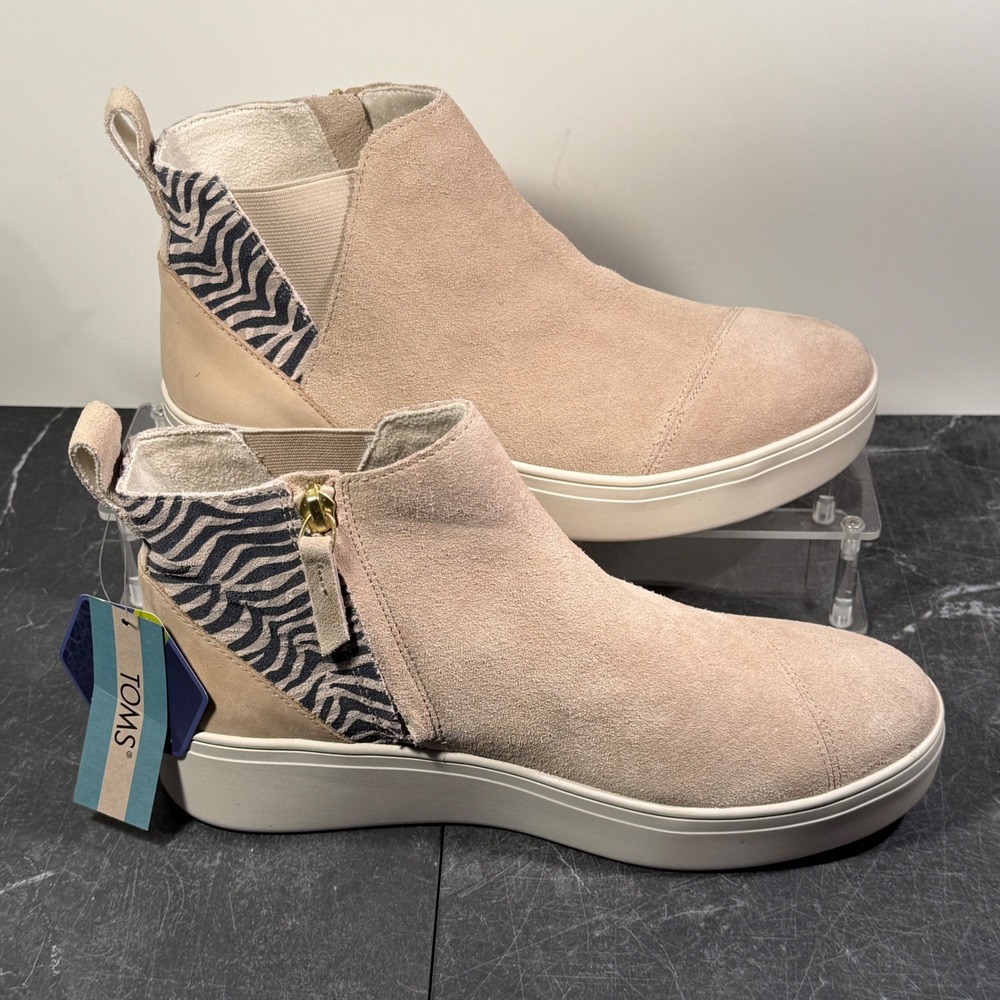 Women TOMS Jamie Fashion Bootie | Size 8.5 | Sand Suede‎ Liger Animal Print